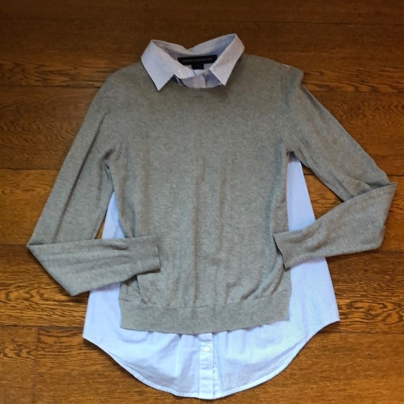 French Connection Mixed Media Preppy Pullover Collared Sweater S - Picture 1 of 6